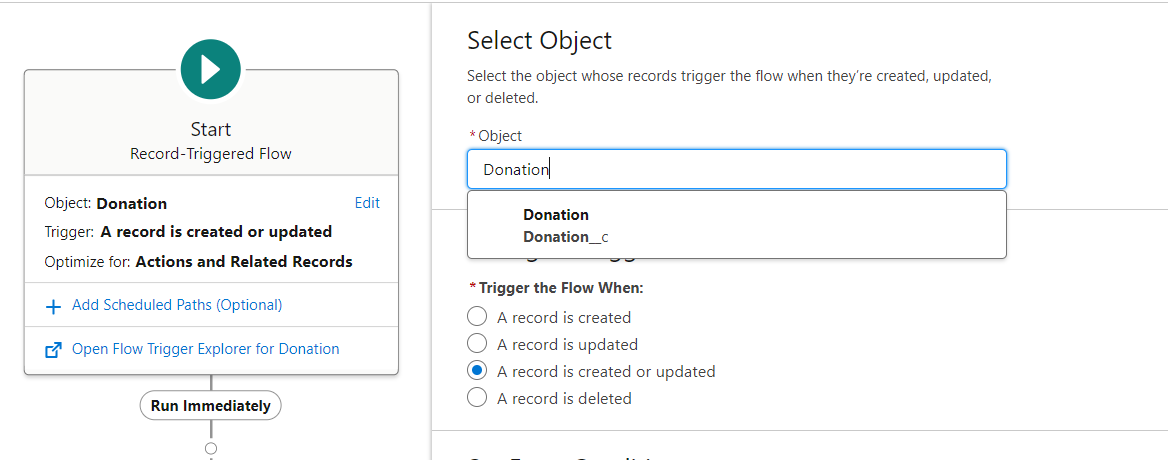 Screenshot showing modifying the triggering object in the flow