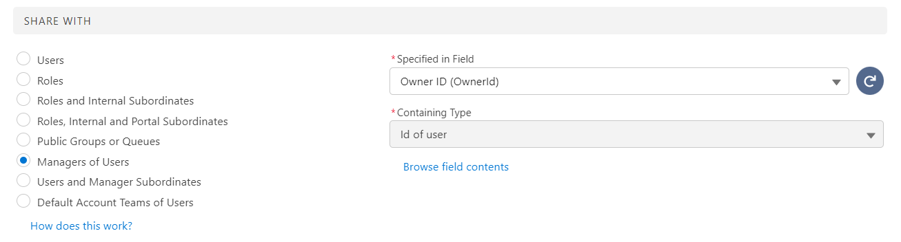 Screenshot showing manager group sharing