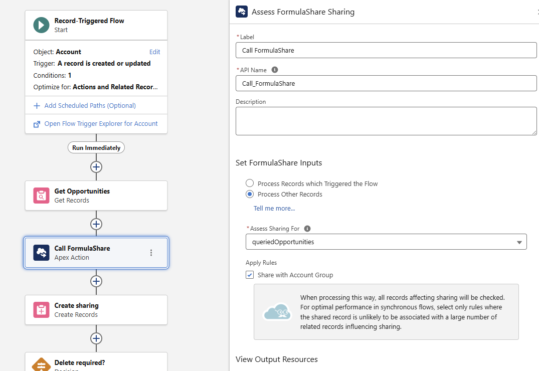 Call FormulaShare configuration screenshot