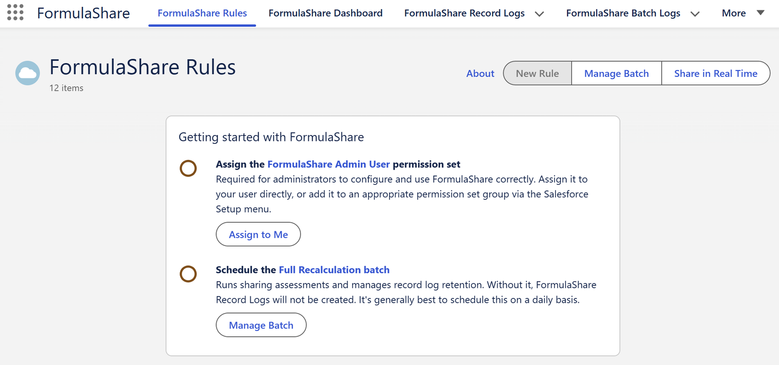 Getting started prompt showing permission set step