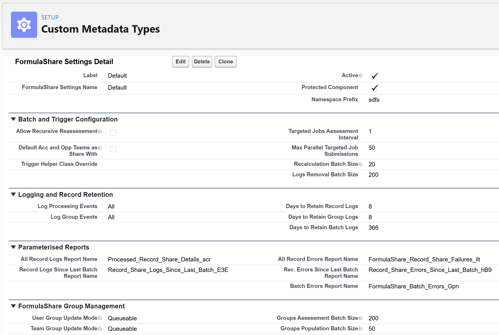 Screenshot of FormulaShare Settings