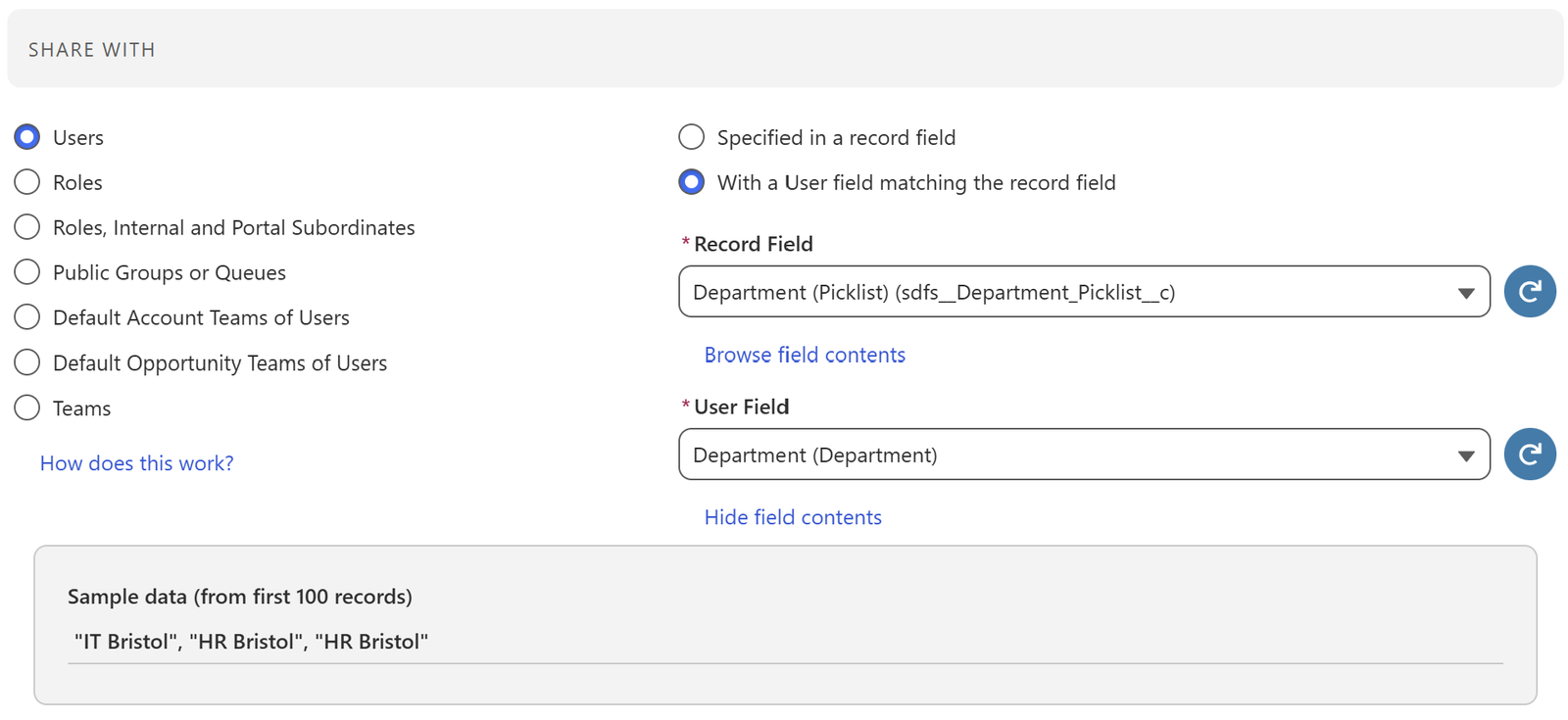 User field matching rule configuration